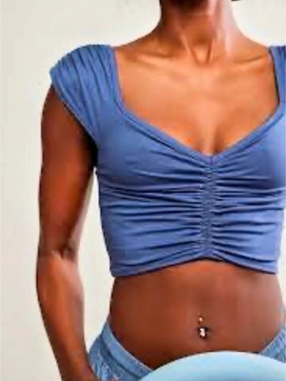 Free People Breathe Deeper Crop Tank Ruched Blue